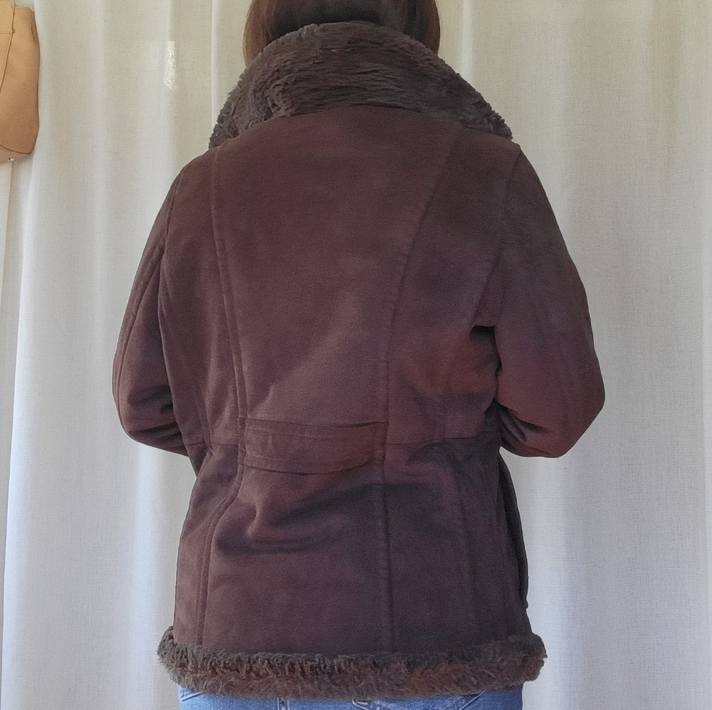 Johnston & Murphy Chocolate Brown Winter Faux Leather Faux Seude Coat Jacket - Picture 5 of 11